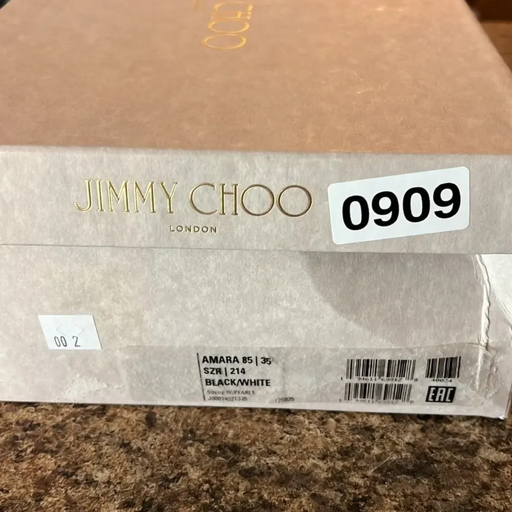 Jimmy Choo Amara 85mm Pearl Straps Suede Block Heels Mules NEW EU 35 US 5